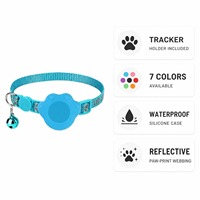 Collier pour chat cyan avec support de traceur en silicone en forme de patte, boucle de sécurité réfléchissante anti-perte, localisateur intelligent pour chats