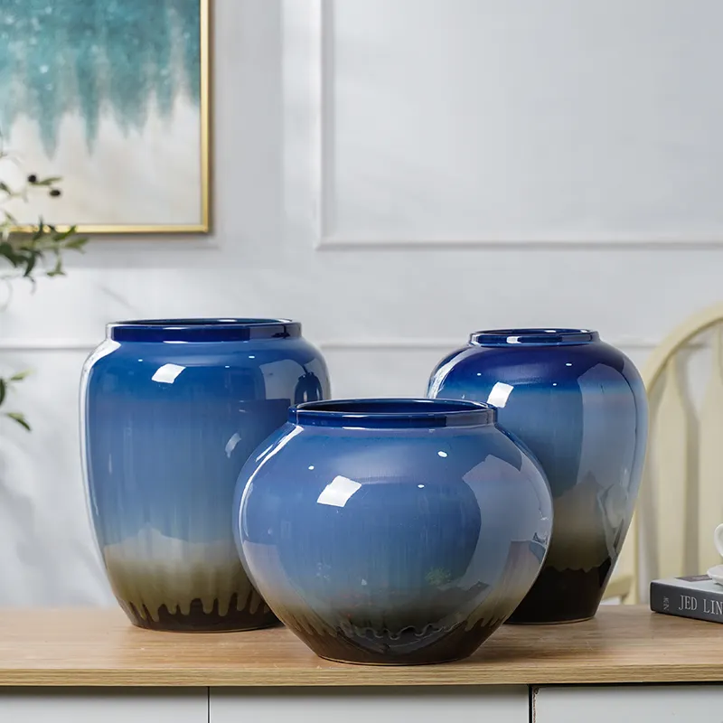 Китайский керамический пол, ретро керамика, посуда для гостиной, сухой стол, набор цветочных ваз для растений, белые горшки
