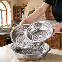 Grand saladier rond en acier inoxydable durable de style thaïlandais, 22cm, 25cm, 35cm, 45cm, 55cm, pour soupes et plats, avec motifs en relief, idéal pour la restauration