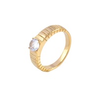 Vintage Vergoldeter Segmentierter Breiter Ring mit Zirkonia, Anlaufgeschützt, Wasserfest, Edelstahl Cubic Zirconia Schmuck für Damen