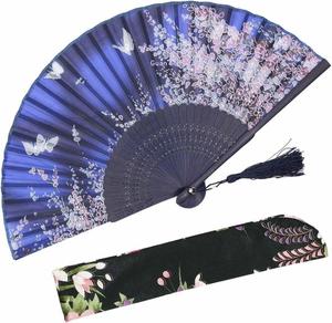 Abanico Plegable de Bambú Pintado y Tallado de 21 cm con Diseños de Flores y Amor, Souvenir, Abanico de Bambú y Seda - Product Image 5