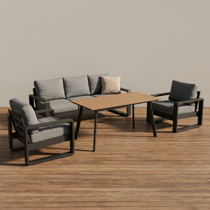 Ensemble <span class=keywords><strong>de</strong></span> canapés d'extérieur <span class=keywords><strong>de</strong></span> luxe moderne avec table basse à lattes en PS et coussins gris imperméables pour espace <span class=keywords><strong>de</strong></span> conversation <span class=keywords><strong>de</strong></span> villa ou <span class=keywords><strong>de</strong></span> <span class=keywords><strong>jardin</strong></span> - Product Image 2