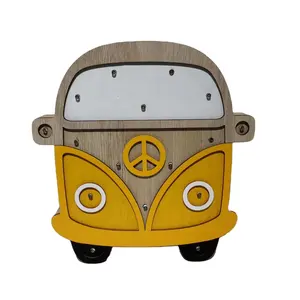 2024 Artistic Folk Art LED Night Light Wooden Car Bus Shape Pine Model for Children Fairy-Themed Fairy Lighting for Home Decor