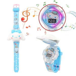 Sanrio Kulomi musica per bambini Light up orologio melodia cannella cartone animato elettronico digitale a conchiglia flip orologio da polso per bambini