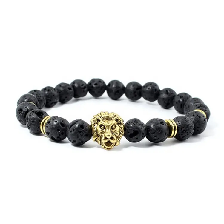 Pulsera de acero inoxidable para hombre, brazalete con cabeza de león chapado en oro de 24K, 316L, joyería de hip hop