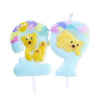 Bougies d'anniversaire 3D Ours en peluche mignonnes 2026, bougies numérotées pastel 0-9 avec chapeau de fête pour la fête prénatale et les décorations de fête d'anniversaire de 1 an pour enfants