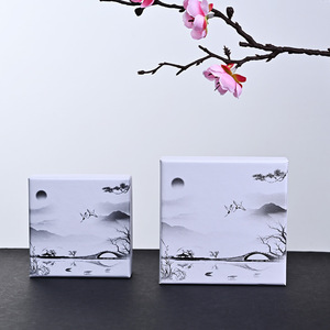 Chinese Style Ink Painting Jewelry Box Rectangular Paper Packaging For <b>Earrings</b> Pendant Bracelet 72x72mm 87x87mm - Product Image 2
