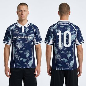 Maglia da Calcio Personalizzata 100% Poliestere con Motivo Oceanico Sublimato, Colletto <span class=keywords><strong>a</strong></span> Polo e Polsini <span class=keywords><strong>a</strong></span> Costine - Product Image 1