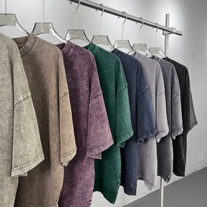 T-shirt ample à manches courtes de haute qualité, effet vieilli, délavage flocon de neige, style vintage, basique, personnalisé, surdimensionné, décontracté, en maille longue - Product Image 3