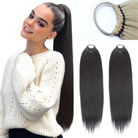 Perruque tressée longue et droite de 24 pouces/60 cm en fibre haute température, style chignon élastique, peut être permanentée et teinte