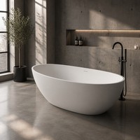 Baignoire autoportante haut de gamme en résine de pierre pour salle de bain principale de villa de luxe, design architectural premium