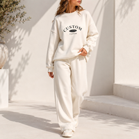 Ensemble 2 pièces personnalisé pour femme grande taille : Sweat-shirt col rond en coton et pantalon large, couleur unie, impression logo personnalisée, anti-boulochage, collection automne