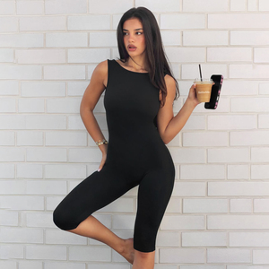Women's Casual Stretchy Yoga Bodysuit Sleeveless Backless Solid Color Sexy Regular Breathable Washed Gym Spandex/Polyester - Product Image 1