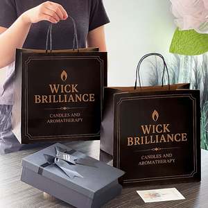 Sacs en papier kraft écologiques imprimés sur mesure, vente en gros, blancs, bruns, avec poignées, sacs de courses recyclés, sacs alimentaires, votre propre logo, promotion - Product Image 3