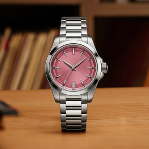 Reloj Longinesing de alta gama, exquisito y elegante, con caja de acero inoxidable, esfera de nácar rosa, movimiento mecánico de cuarzo. - Product Image 1