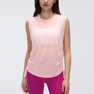D26097 Débardeur de yoga <span class=keywords><strong>sans</strong></span> manches pour <span class=keywords><strong>femme</strong></span> avec logo personnalisé, en fil slub léger, coupe ample, pour l'été, la course et le fitness - Product Image 3