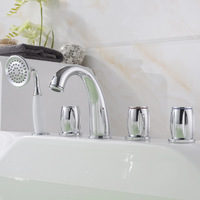 Robinet de baignoire de luxe abordable en cuivre, ensemble cinq pièces, montage sur pont, douchette, poignées en céramique en forme de pastèque, mitigeur chaud-froid
