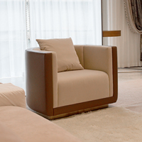 Fauteuil pivotant d'appoint en cuir bicolore pour salon, fauteuil barillet moderne avec coussin pour la maison