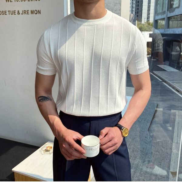 批发短袖超大t恤标志定制制造商经典弹性舒适条纹压花男士t恤| Alibaba.com