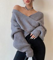 Pull sexy à manches longues de style européen et américain pour femmes, col en V, tricot croisé