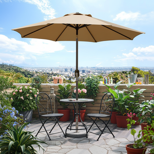 Parasol de terrasse moderne en aluminium YOHO OUTDOOR 9' avec 8 baleines robustes et manivelle inclinable à bouton-poussoir - Product Image 4
