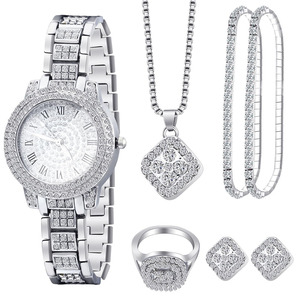 Set di 7 Pezzi di Lusso con <span class=keywords><strong>Orologio</strong></span> e <span class=keywords><strong>Bracciale</strong></span> da <span class=keywords><strong>Donna</strong></span>, Elegante Set di Gioielli con Strass <span class=keywords><strong>per</strong></span> San Valentino, <span class=keywords><strong>Orologio</strong></span> al Quarzo e <span class=keywords><strong>Bracciale</strong></span> da Polso Femminile - Product Image 1