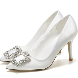 Zapatos de Tacón Alto de Lujo para Novia, Zapatos de Tacón de Aguja con Punta Puntiaguda para Mujer, Sandalias de Oficina, Tacones de Metal con Hebilla de Moda, Diseño de Diseñador - Product Image 1