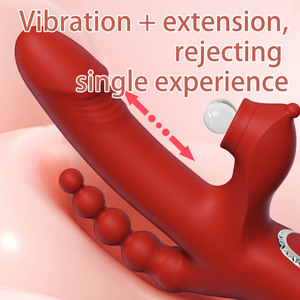 3 Vlekken Echt Gevoel Dildo 'S Stuwende Zuigende Trillingen Anale Seks Telescopische Met Kralen Verlenging Vibrator Voor Vrouwen - Product Image 5