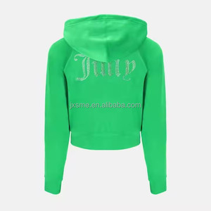 Custom Logo Strass Velours Crop Set Twee Stuks Trainingspak Bijpassende 2 Stuks Set Met Ritssluiting Fluwelen Sweatshirt Voor Vrouwen - Product Image 6