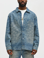 Chemise en jean pour homme personnalisée à motif cachemire, 100% coton, gravée au laser, effet vieilli vintage, manches longues, style streetwear Y2K rétro, bas de gamme haute couture