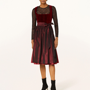 Nouvelle collection : Robe Dirndl en velours rouge pour femme, jupe en satin, taille cintrée, coupe trapèze, longueur midi, manches longues, style folk vintage - Product Image 3