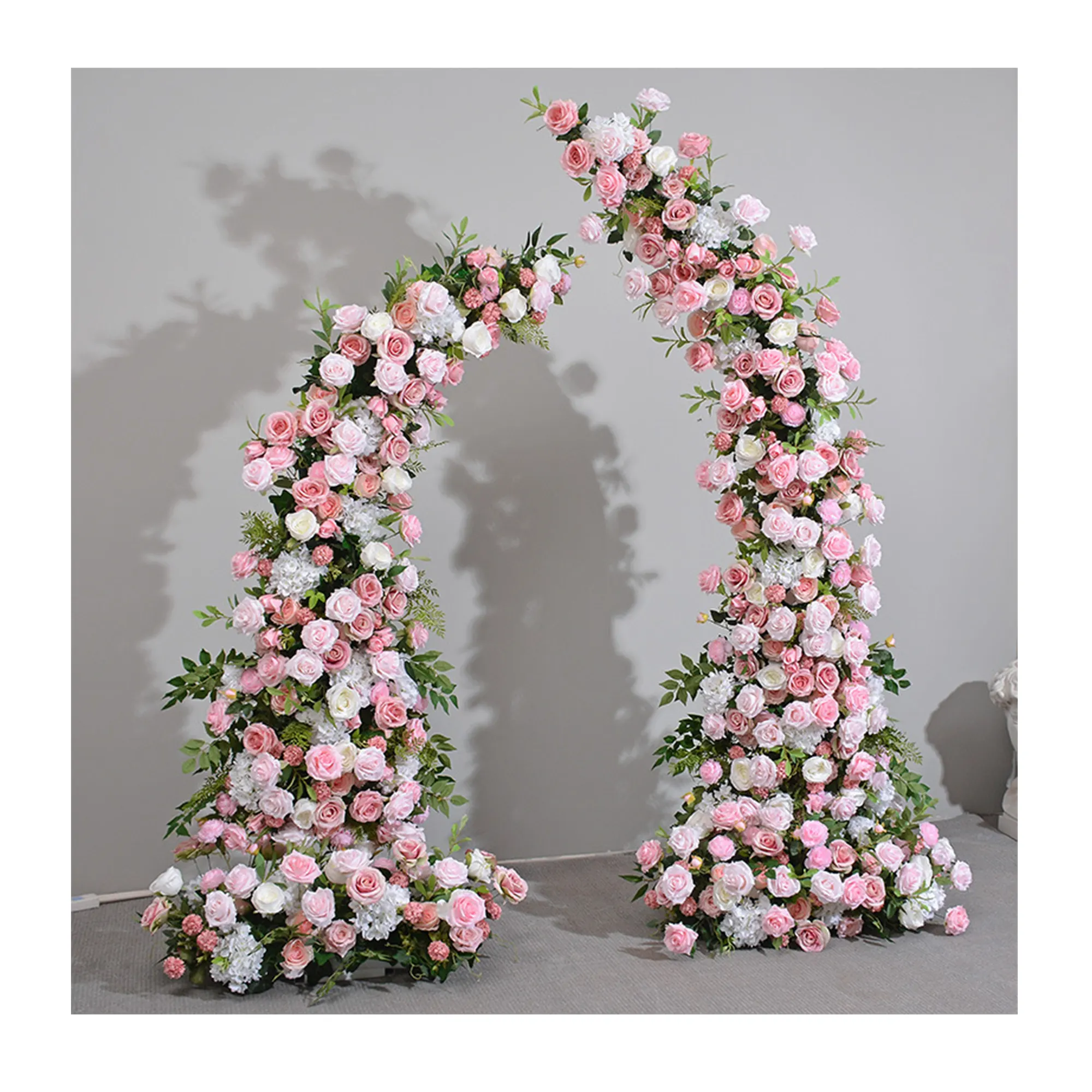 Nep Wit Roze Roze Roze Gangpad Bloem Rij Faux Boog Kunstmatige Pioen Bloemen Licht Hete Hoorn Diep Roze Bloemenboog Voor Bruiloft Decor