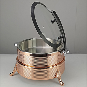 Juego de buffet de plato de frotamiento de lujo para Hotel comercial de acero inoxidable 304 de oro rosa, calentador de alimentos eléctrico con tapa de vidrio - Product Image 2