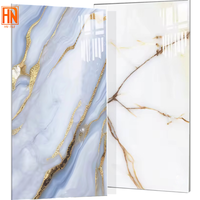 Carrelage extérieur en porcelaine vitrifiée élégant et moderne, aspect marbre bleu doré, 600x1200mm, poli, émaillé, antidérapant, résistant aux acides