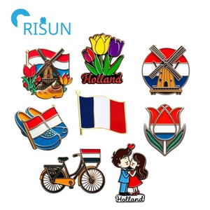 Fabricación de Metal personalizado recuerdo holandés Países Bajos país bandera Pin insignia emblema personalizado Holanda molino de viento tulipán bicicleta Pin - Product Image 1