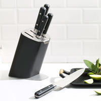 Ensemble de 6 couteaux de cuisine en acier à haute teneur en carbone avec bloc de rangement – Couteaux de chef, Santoku, à découper, utilitaires, à éplucher les fruits