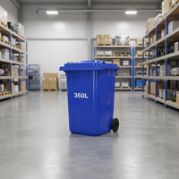 Poubelle mobile à deux roues en HDPE de 360 L, bac à déchets ouvert, conteneur sanitaire écologique pour extérieur, parc, école, hôpital