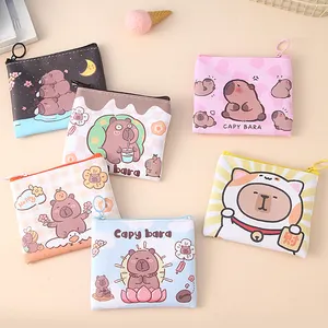 2024 Capybara Cartoon Coin Purses Canvas Coin Wallet Lady Girls Earphone Coin Key Money Storage Bag Zipper Pouch Pencil Case