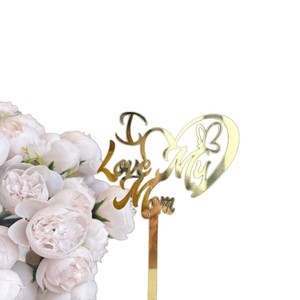 ท็อปเปอร์เค้กอะคริลิค รูปน้ำผึ้งและหวานๆ ขอบคุณแม่ ของตกแต่งเค้กวันแม่ สไตล์อินส์ สีทอง - Product Image 3