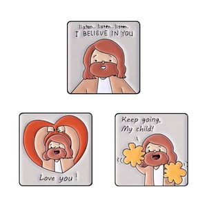 Broches en émail avec motif de Jésus en dessin animé, '<span class=keywords><strong>Je</strong></span> t'aime', 'Écoute, <span class=keywords><strong>je</strong></span> <span class=keywords><strong>crois</strong></span> en toi', 'Continue', 'Mon enfant', badges de revers, bijoux en gros - Product Image 6