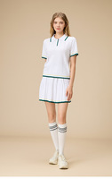 Ensemble de sport 2 pièces Janya respirant à manches courtes avec col polo, jupe mini plissée et blocs de couleur pour le golf et le pickleball