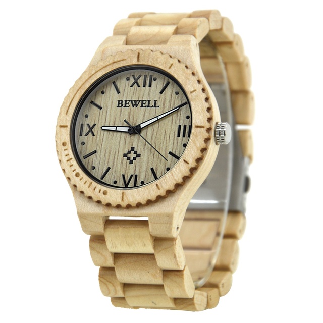 Bewell Direct Factory Sale Luxury Men's Handmade Wood Watches Wholesale Watch with Quartz Movement Glass Dial Window Bamboo Case