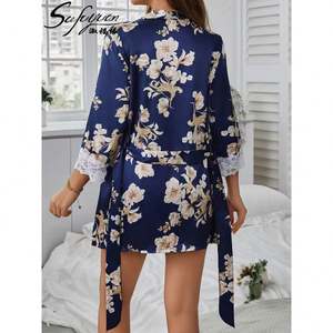 SFY8699 High Quality Women's Mid-Length Five-Piece Bodysuit Pajamas Set Printed Lace Family Dress <b>Sexy</b> Breathable <b>Sheer</b> <b>Lingerie</b> - Product Image 6