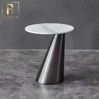 Meuble de salon moderne en acier inoxydable, métal, laiton, dessus rond en marbre, table d'appoint pour ordinateur portable, petites tables basses en marbre blanc