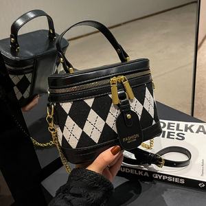 Lady Tweed Vintage Diamond Lattice Hand Small Square Polyester Bags Fashion Chain Shoulder Crossbody Panelled Casual Party - Product Image 3