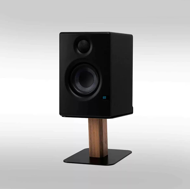 Portable Durable Eco-Friendly Walnut Wood and Stainless Steel Speaker Stand with Customized Color Supporting Desktop Equipment