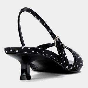 Retro Chic Women's Kitten-Heel Mules Black-White Polka-Dot Buckle Heeled <b>Sandals</b> for Ladies - Product Image 4