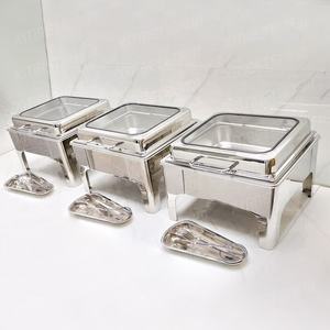 طبق تسخين فاخر من الفولاذ المقاوم للصدأ فضي تجاري مربع أواني وقود مدفئة للطعام - Product Image 4