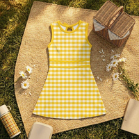 Robe d'été respirante à séchage rapide sans manches mi-mollet pour fille, col rond, imprimé à carreaux