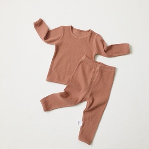 Hot Sale High End Baby Clothes Solid <b>Colour</b> Ribbed Baby 2pcs Pajamas Rib Cotton Clothing <b>Set</b> - Product Image 5